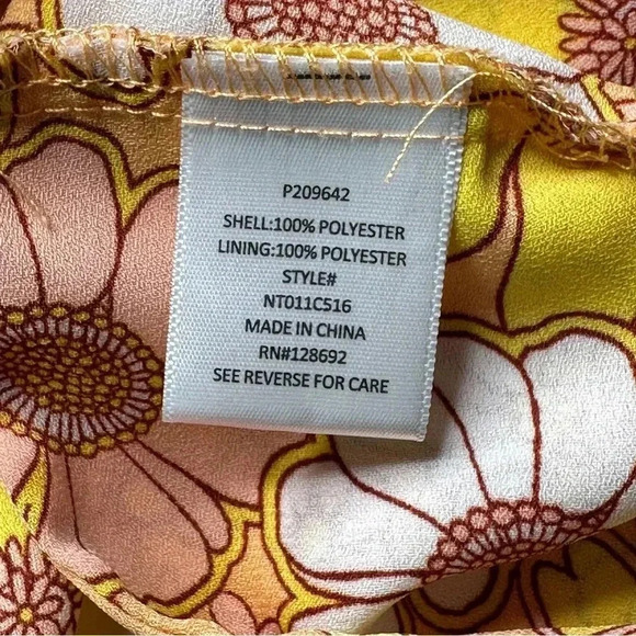 Madden NYC Juniors Floral Crop Top XL Yellow Orange Cropped Back Tie Long Sleeve - Picture 10 of 15